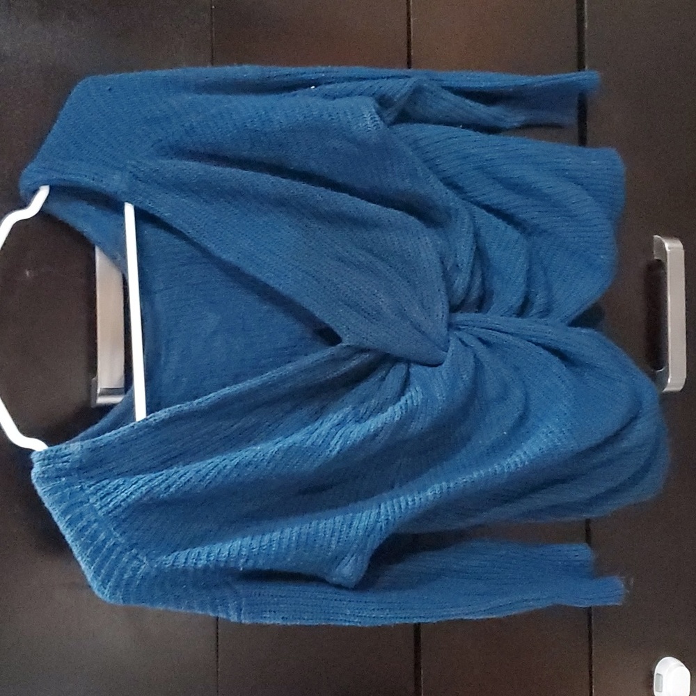 Womens  size large Express V-neck crop knotted sweater dark blue